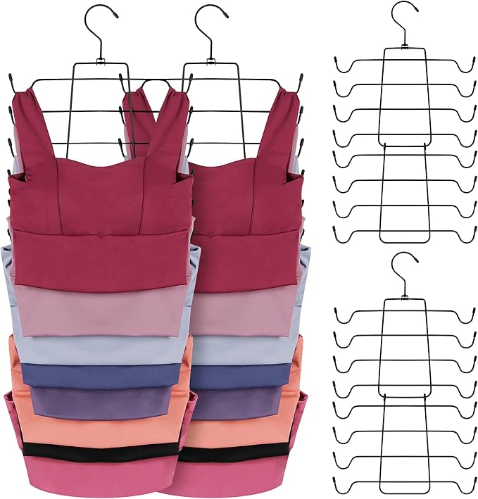 ZEDODIER 4 Pack Tank Top Hanger, Bra Organizer for Closet, Space Saving | 64 Hooks Total, Sturdy Metal, 360° Rotating, Foldable Design, Hanging Closet Organizers and Storage for Apartments and Dorms by ZEDODIER