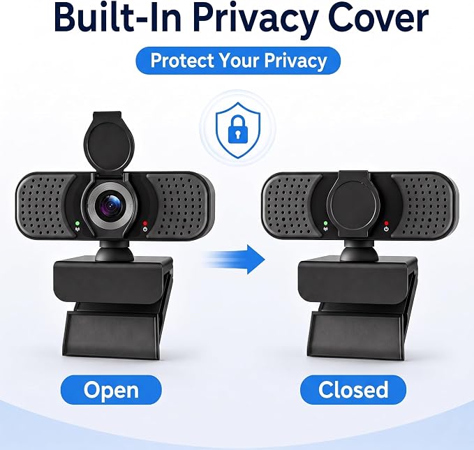 4K UHD Webcam with PDAF Autofocus, Dual Mics, USB-C Adapter, Privacy Cover | 87° view, auto white balance, low-light correction, 360° rotation, 35° tilt, 1.5 m USB-A cable and mini tripod - Image 6