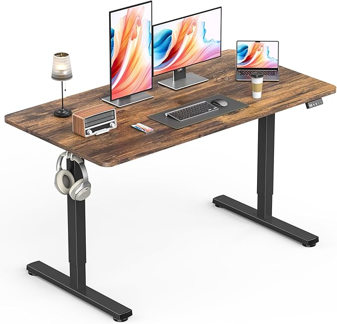 Electric Standing Desk, Gaming Desk, 48 x 24 Inch, Rustic Brown | Height Adjustable Computer Desk with Smart Controller, Sit and Stand Up Table for Home, Office, Work, Study, Writing by Zontera