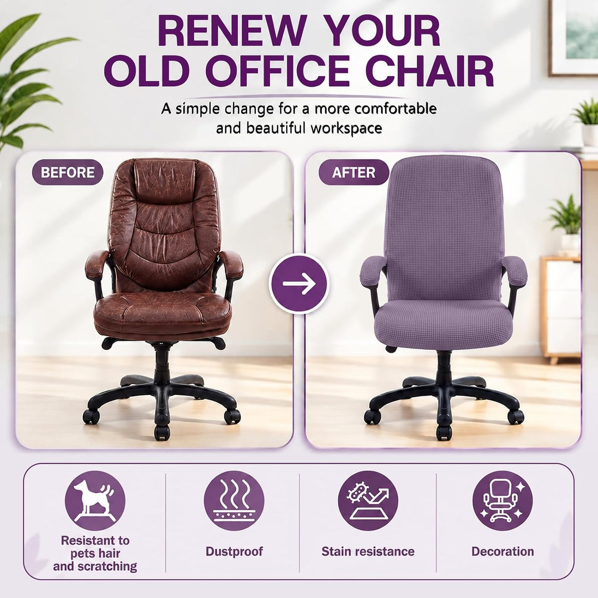 Tatuo 3 Pcs Computer Office Chair Armrest Cover, L, Waffle, Purple - Image 5