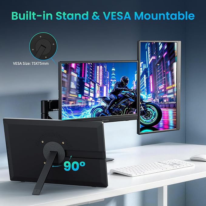15.6 Inch Portable Monitor 1080P Slim Monitor Built-in 90° Adjustable Stand | Portable Monitor Anti-Glare ,VESA Mountable 60Hz HDMI USB C Travel Monitor for Laptop, Mac, Phone, Tablet, PS5/4, Xbox,Switch - Image 5