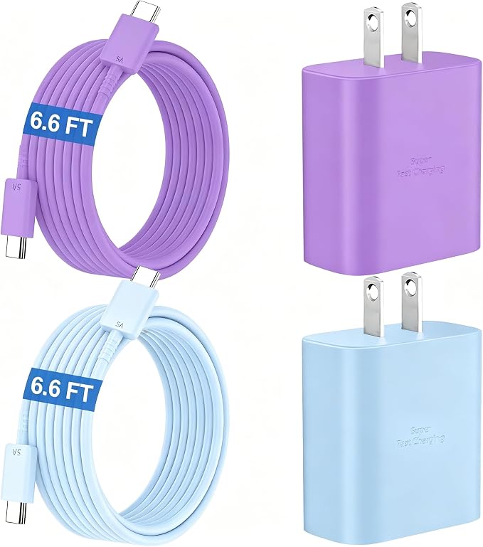 45W Super Fast Charger USB C Android Phone Type C Charger Fast Charging Block with 6.6FT Cord for Samsung Galaxy S26/S26 Ultra/S26+/S25 Ultra/S25/S24 Ultra/S23 Ultra/S22/S21/S20/Note 10, Purple+Blue by Ubearkk