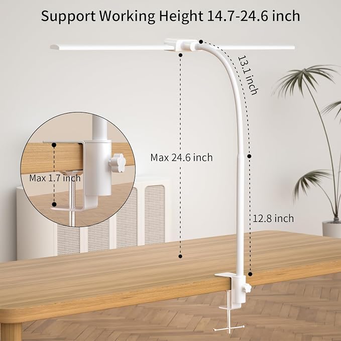 LED Desk Lamp with Clamp, Double Head for Dual Screen, 4 Color Modes,White | Eye-Caring 1200LM Desk Lights for Home Office Monitor Computer Workbench,3000-6000K Dimmanle Table Lamp Memory & 30-Min Timer - Image 5