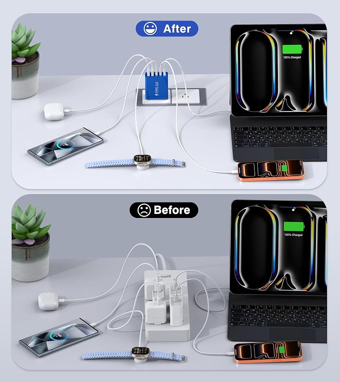 60W USB C Fast Charger Cube,2 Pack PD+QC Charging Block Power Adapter 5 Port Wall Mount Plug for iPhone 17 16 15 14 13, Motorola, LG, Google Pixel 6a/6 Pro/6/5a/5/4/4A Box Brick (Dark Blue) - Image 5