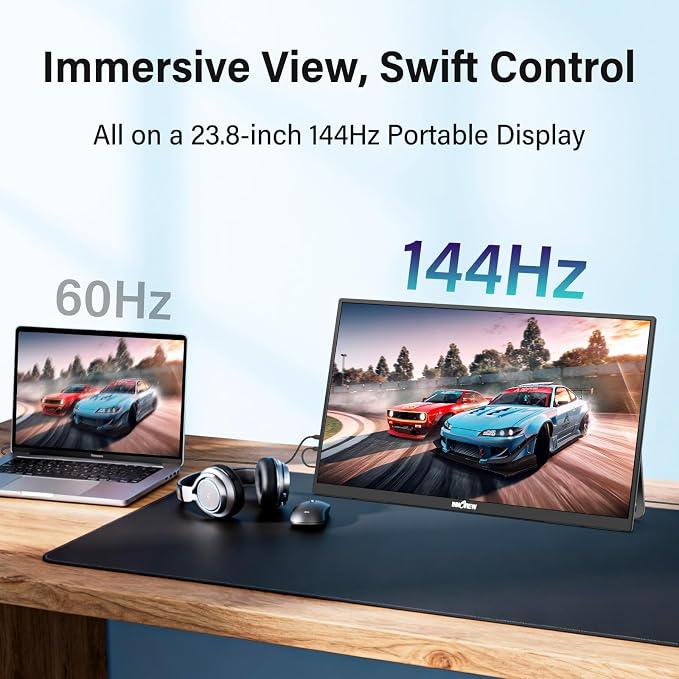 InnoView Large Portable Monitor 23.8inch FHD 1080P 144Hz USB-C, HDMI Computer Display HDR 100% sRGB IPS Gaming Monitor W/180°Adjustable DC Eyes Care Stand for Laptop PC MAC Phone PS4 Xbox Switch - Image 3
