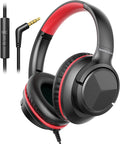Botesty Sound Headphones Wired with Microphone, Over Ear Foldable 3.5mm Plug in Headphones Corded with 4.9ft Tangle-Free Nylon Cord for Tablet, Laptop, MP3/4, School, Airplane Travel (Black Red) by BotestySound
