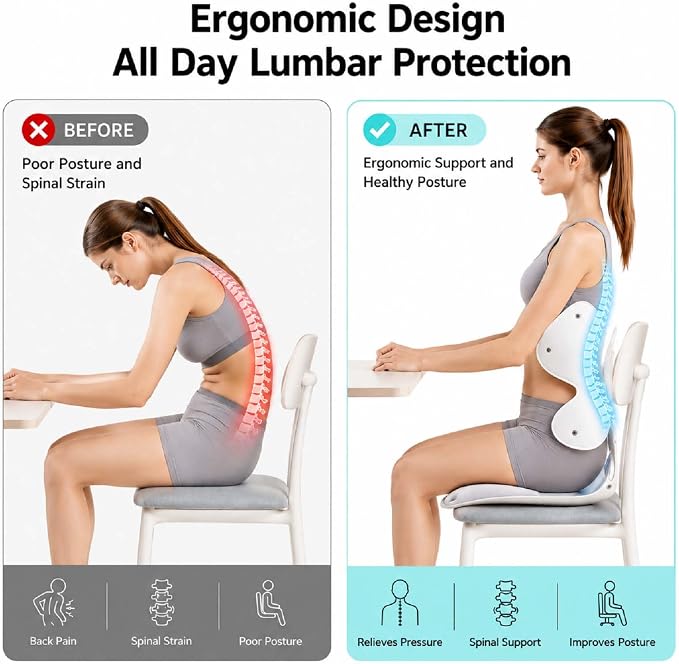 Foldable Adjustable Seat Cushion Back Support for Office Chair (Black) | Ergonomic Lumbar Support, Lower Back Pain Relief, 4-Level Height, Posture Corrector for Long Sitting, Office Home Chair, Car - Image 4
