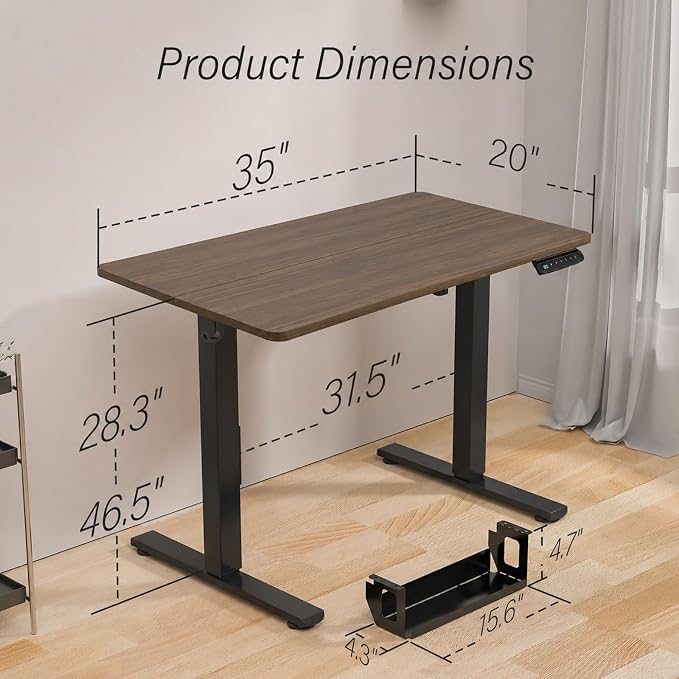 Kingant Standing Desk, 35x20 Inch Electric Height Adjustable Computer Desk | Ergonomic Small Sit Stand Desk Rising Desks for Home Office Stand Up Desk Computer Workstation with Cable Management - Image 3