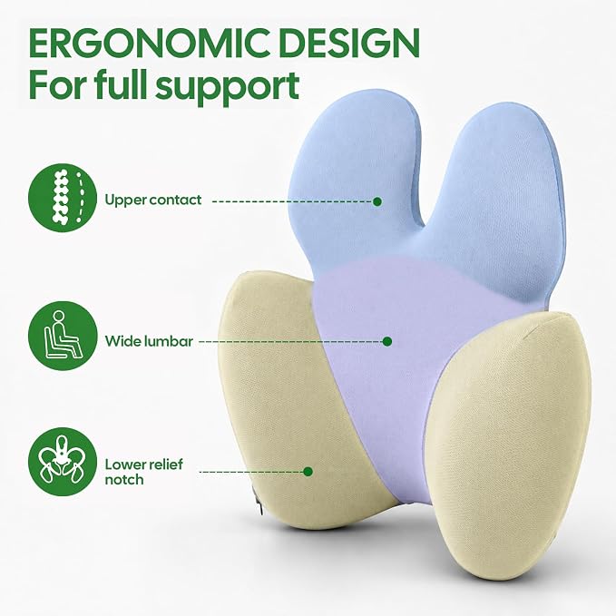 Full Back Support Pillow for Office Chair, 3-Zone Memory Foam | Large 3-zone memory foam backrest with breathable washable cover and adjustable strap for office chairs and wheelchairs - Image 2