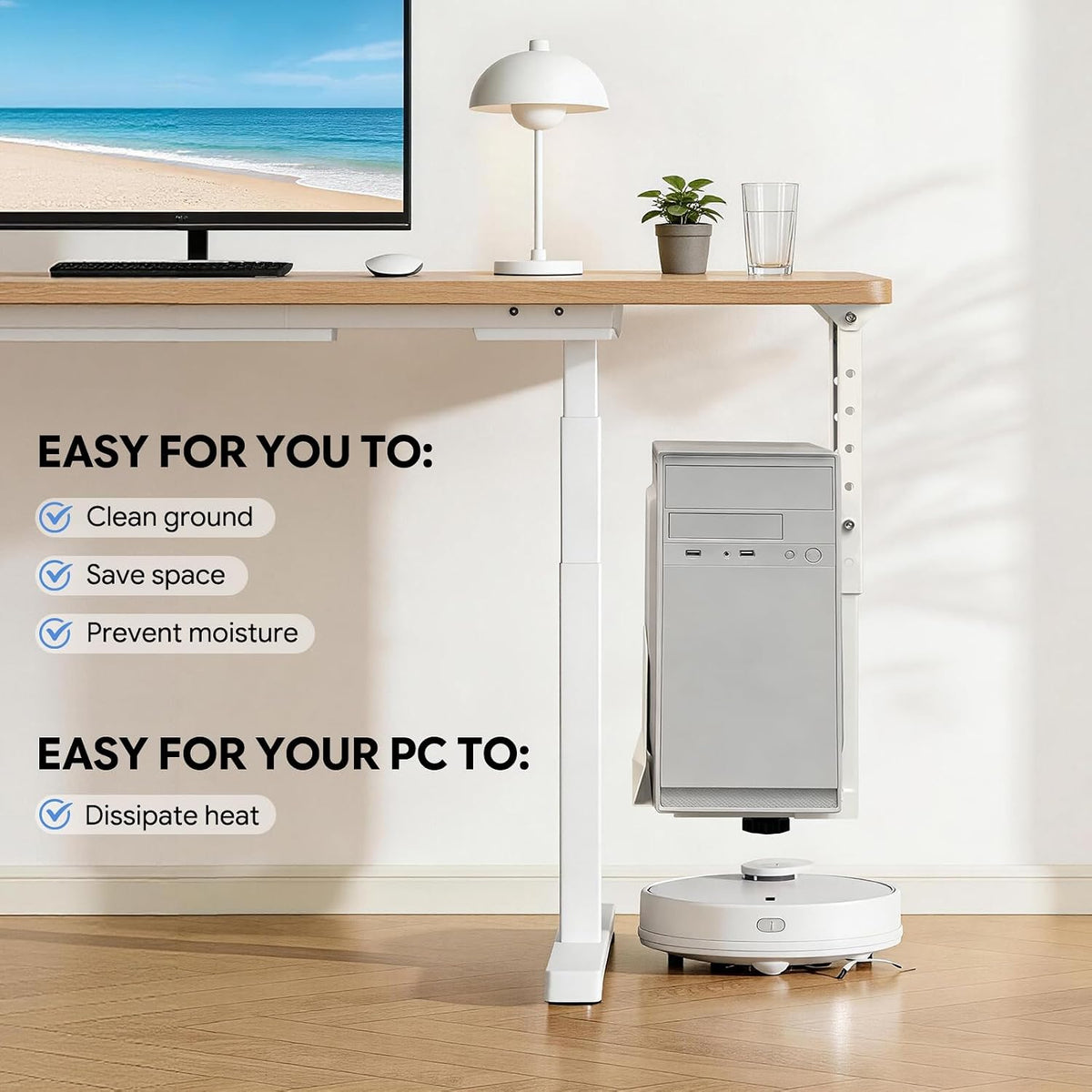 Heavy Duty Under Desk PC Mount & Full Tower PC Wall Mount - Adjustable Width 5.9" to 9.8", Height 12.5"-20" - Computer Tower Stand Under Desk & Standing Desk PC Mount, White - Image 3