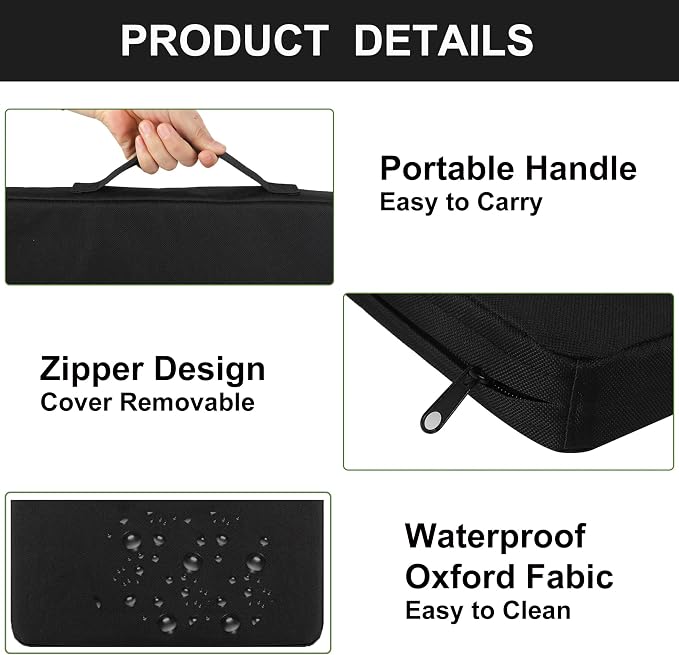 Stadium Seat Cushions 2-Pack 3-Pack, Portable Bleacher Cushions, Waterproof Oxford Fabric, Zipper Design, (Black, 2-Pack) - Image 4