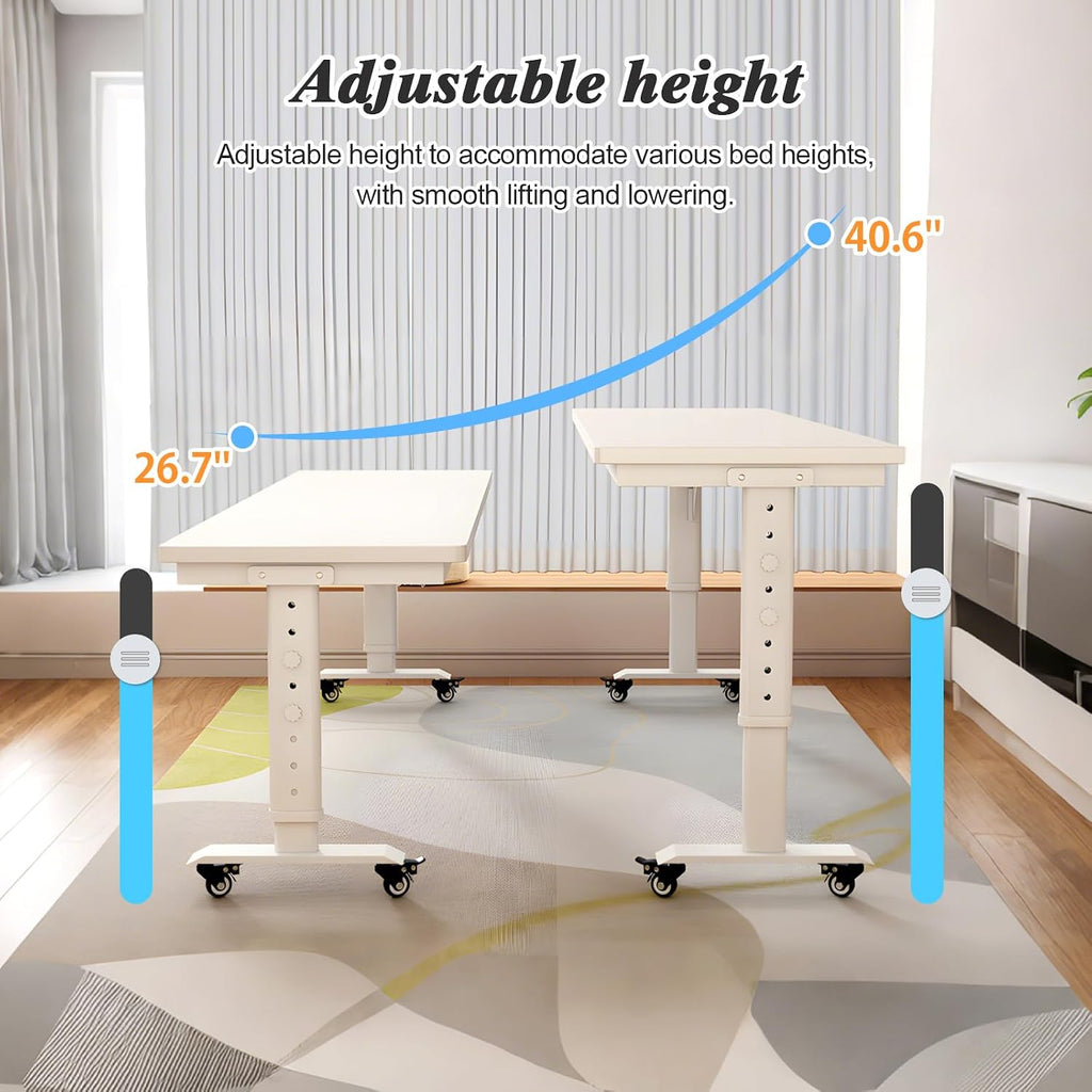70.8" Overbed Table with Wheels for Full Beds, Height Adjustable - Image 4