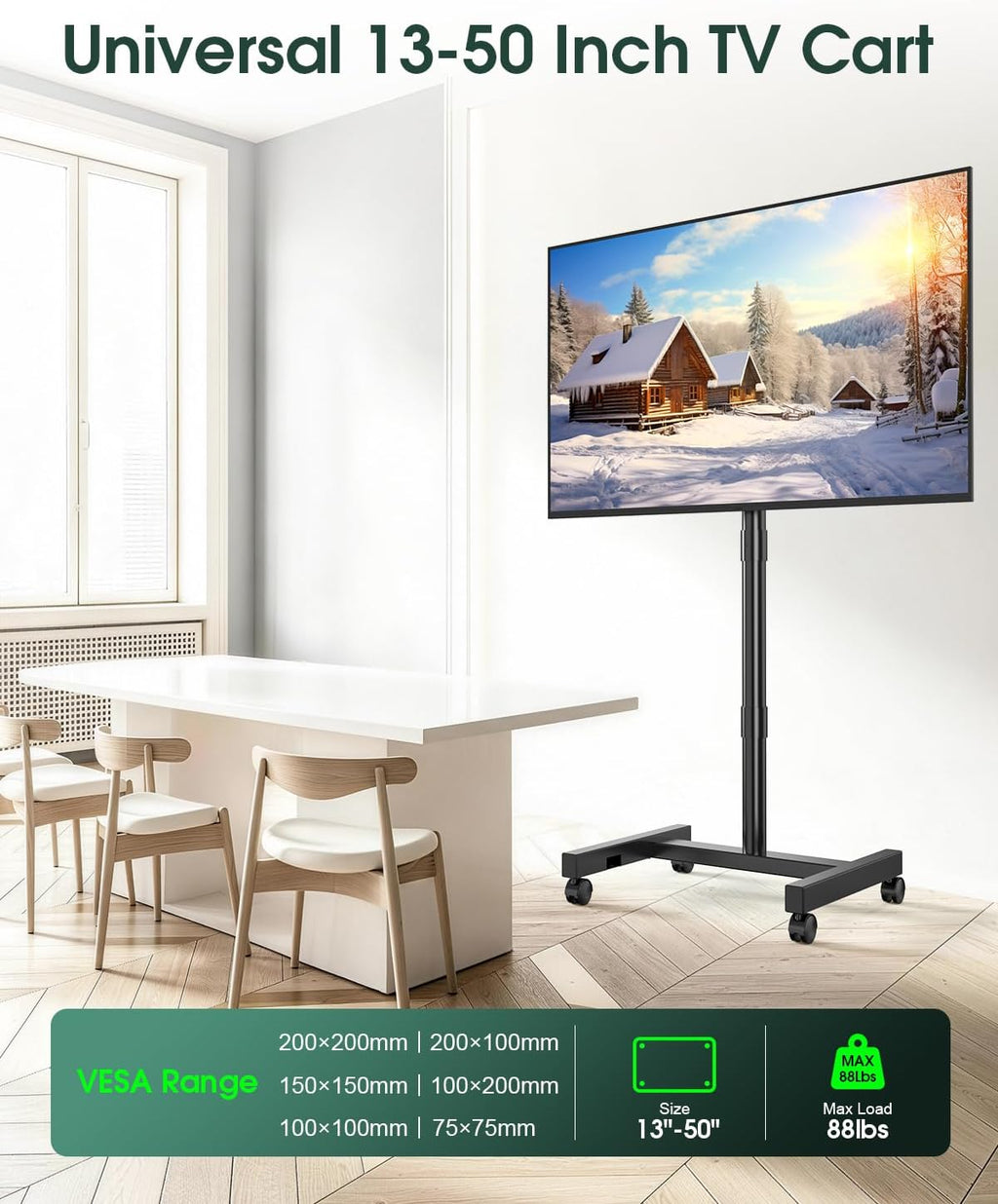 Mobile Rolling TV Stand on Wheels for 13-50 inch Screens, Black - Image 2