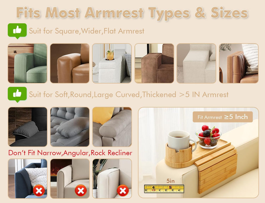 2 Packs Couch Armrest Table,Bamboo Folding Anti Slip Sofa Storage - Image 6