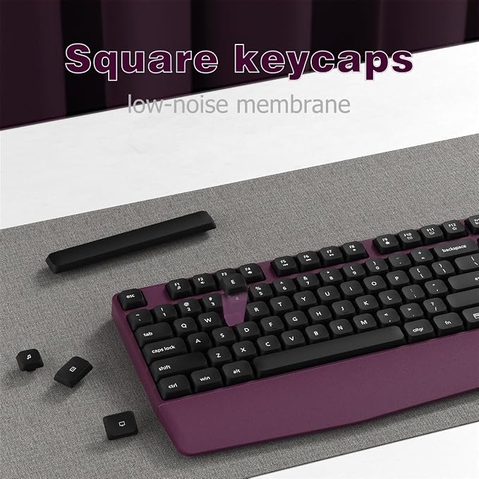 Ergonomic Wireless Keyboard and Mouse Combo with Wrist Rest, Black Burgundy | COVEVA Full Size Keyboard with 12 Dedicated Shortcuts, Smart Auto-Sleep, 2.4GHz Receiver, Natural Typing for PC Laptop - Image 3