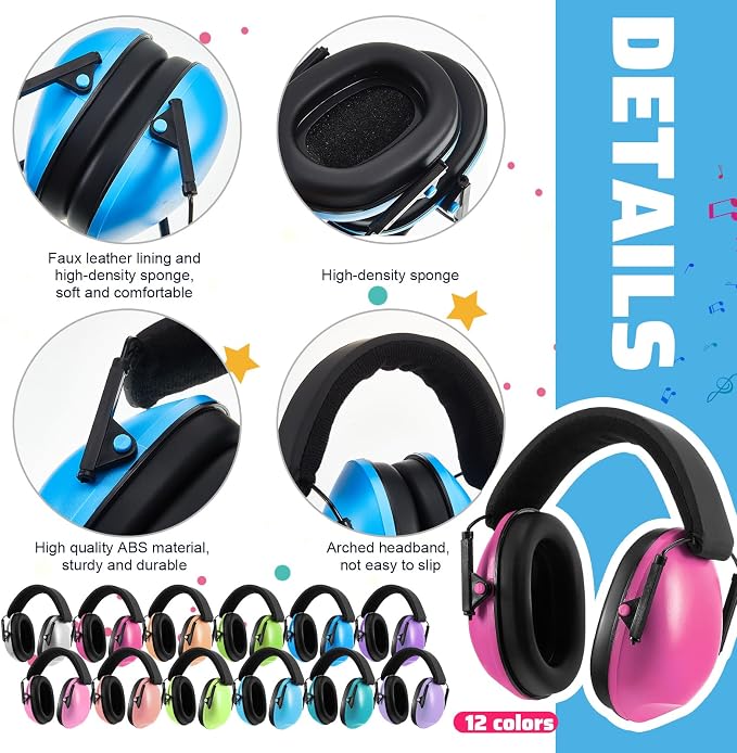 60 Pcs Kids Ear Protection Noise Cancelling Headphones Noise Reduction Ear Muffs 27dB Hearing Protection (12 Colors) - Image 3