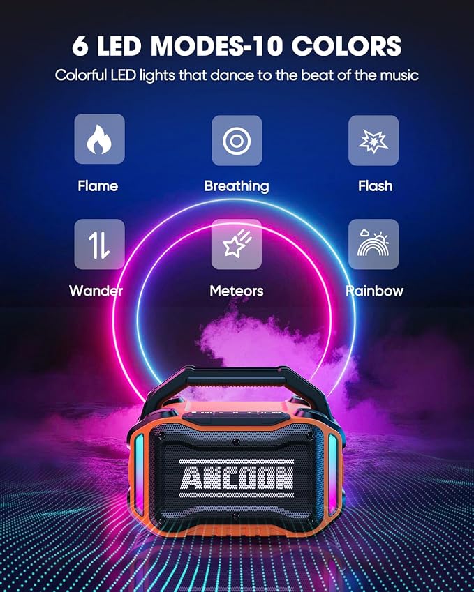 ANCOON Speakers Bluetooth Wireless: 80W(Peak) Loud Speaker with Bass, 20H Playtime, IPX6 Waterproof, Large Jobsite Speakers for Work, Outdoor, Workshop, Garage, Portable Speaker with TWS (Orange) - Image 6