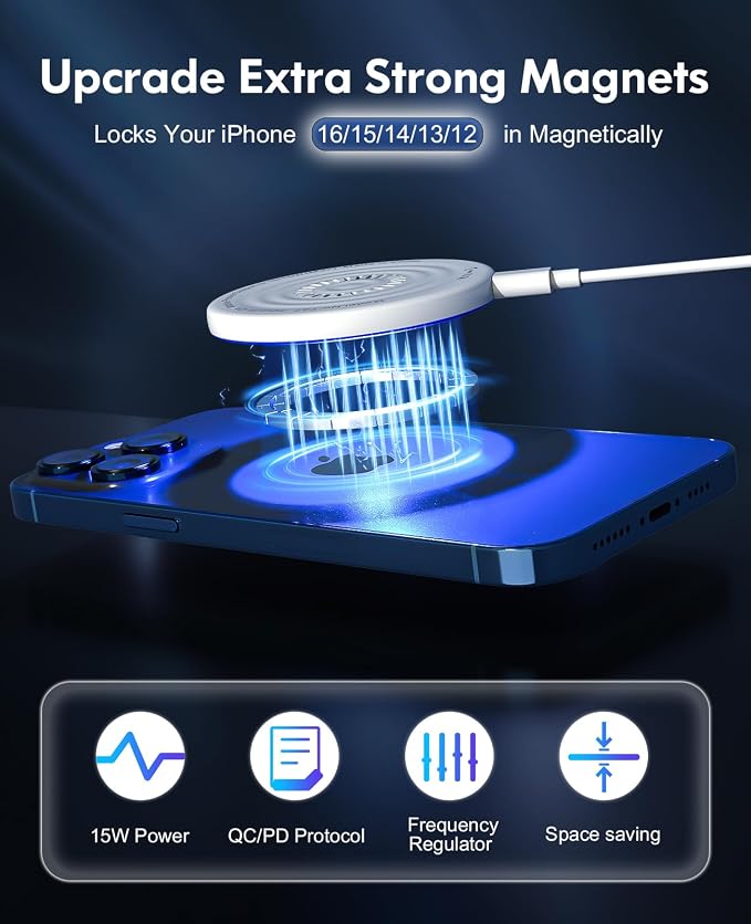 MagSafe Charger 2 Pack 15W Magnetic Wireless Charger Fast Charging Pad | with 20W Adapter and 6FT Cables for Samsung Galaxy S26-20 Series/iPhone 17-12 Series/AirPods/Galaxy Buds - Image 2