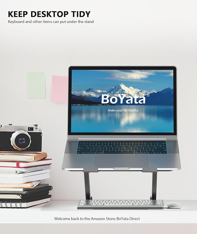 BoYata Laptop Stand, Adjustable Multi-Angle Riser, Up to 17 Inches,Gray | Sturdy alloy steel, heat-vent design and silicone pads support laptops up to 17 inches, including MacBook and Surface - Image 7