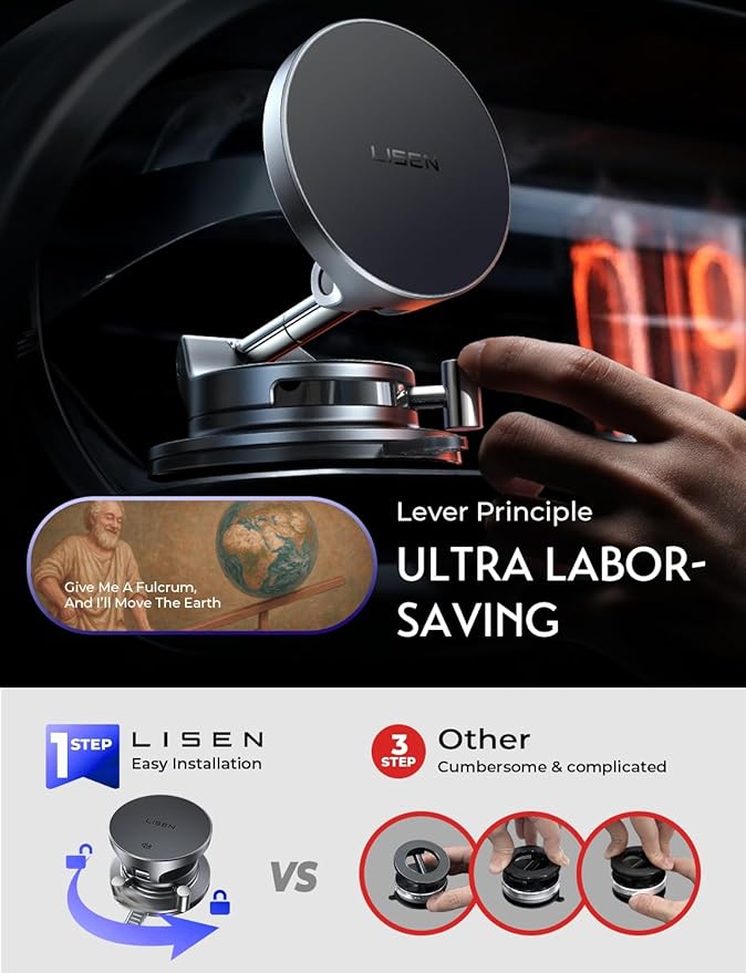 LISEN for 15W Magsafe Car Mount Charger 2 Pack, Magnetic Phone Holders for Your Car, Magnetic Wireless Car Charger, Suction Phone Mount for Car Accessories for iPhone 17 Pro Max 16 15 14 13 12 - Image 4
