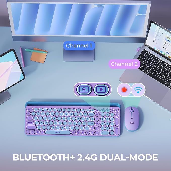 seenda CTU-301 Bluetooth Keyboard and Mouse Combo for iPad,Dark Purple | Bluetooth+2.4G combo with tablet holder, full-size keys and quiet clicks for iPad, iPhone, Mac, Windows and Android. - Image 2