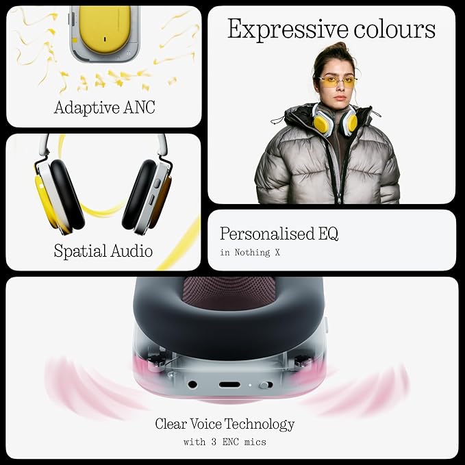 Nothing Headphone (a) 2026 New, Adaptive Active Noise Cancelling Headphones, Wireless Over Ear Bluetooth 5.4 ANC Headset with LDAC Hi-Res, 5 HD Mics Ultra Bass via APP, 135 Hours Playtime, Pink - Image 3