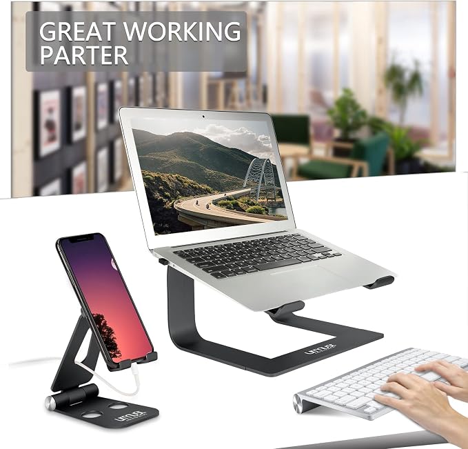 Laptop Stand for Desk, Black, Up to 15.6" Laptop | Ergonomic Computer Stand Riser Holder for MacBook Air Pro, Dell, HP, Lenovo, Samsung, Alienware - Image 2