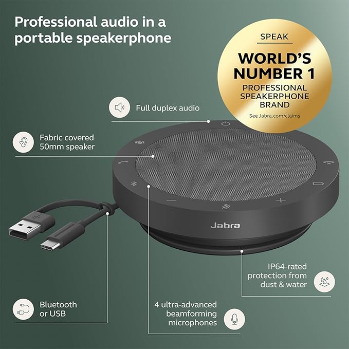 Jabra Speak2 55 Wireless Bluetooth Speakerphone (2025 Edition), Dark Grey | Portable Speakerphone, 4 Noise-Cancelling Microphones, Microsoft Teams Certified, Clear Sound for Online Meetings - Image 6