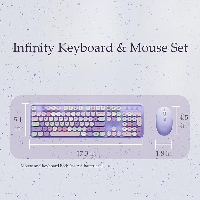 Colorful Wireless Keyboard and Mouse Combo Purple Colorful | Full-Sized Office Keyboard with Typewriter Flexible Keys, 2.4GHz Dropout-Free Connection, Optical Mouse for PC Laptop - Image 6