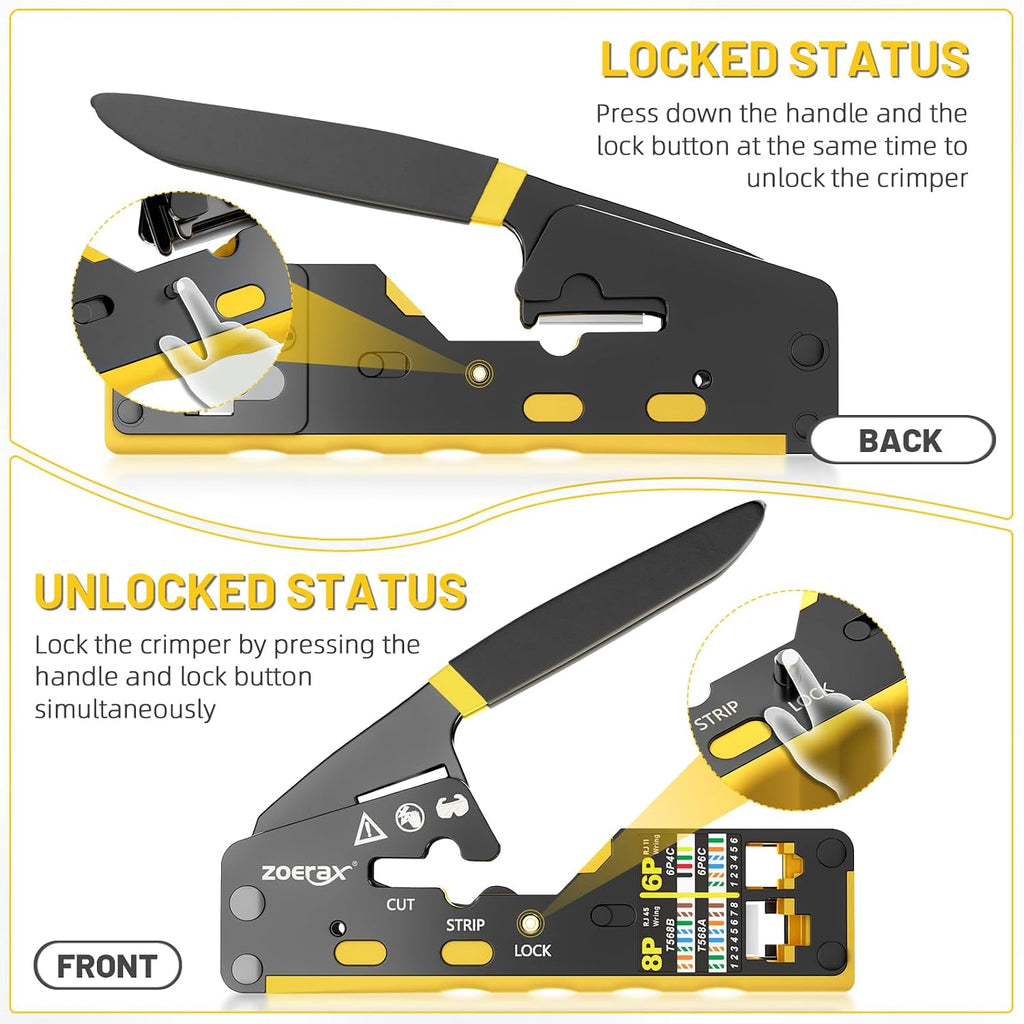 RJ45 Crimping Tool Ethernet Crimp Tool Crimper, Yellow - Image 7