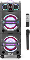 Portable Bluetooth PA Speaker System - 2000W Active Powered Outdoor Bluetooth Speaker Portable PA System w/Microphone in, Party Lights, USB SD Card Reader, AUX/RCA/FM Radio, Wheels - Pyle PSUFM1043BT by PyleUSA