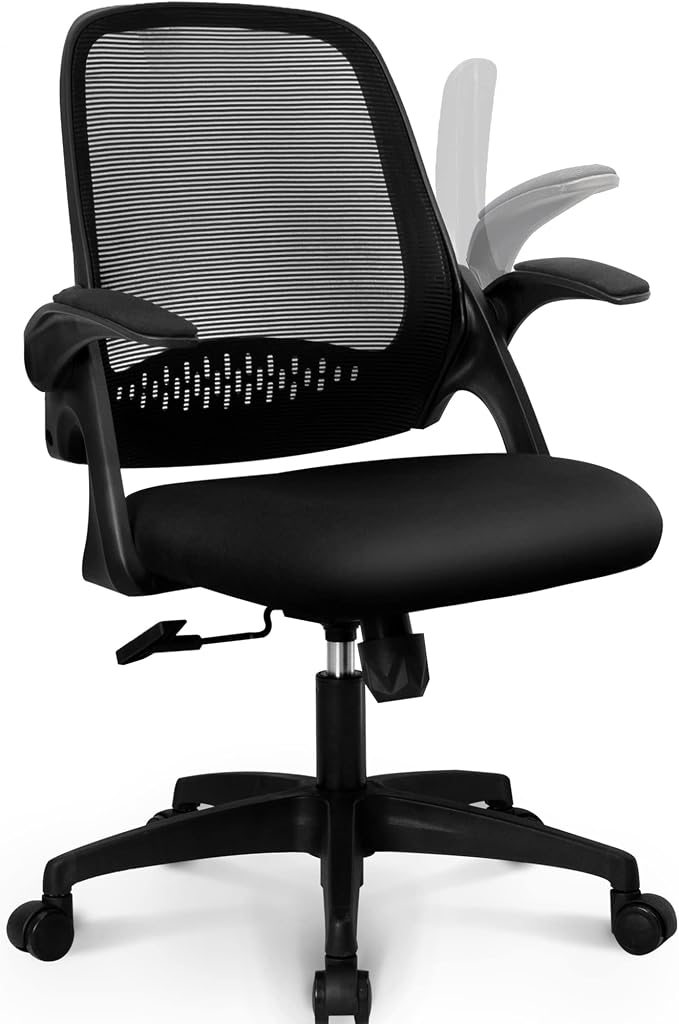 NEO CHAIR Office Desk Chair, Ergonomic Mesh with Flip-Up Arms, All Black | Lumbar Support, Height Adjustment, 360° Swivel and Rolling Base, Space-Saving Design for Home Office, Vanity or Study - Image 9
