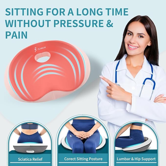Seat Cushion and Lumbar Support Pillow for Office Chair Car Neck Headrest Pillow Memory Foam Seat Pads Pressure Relief Back Cushion and Carseat Pads(Pink) - Image 4