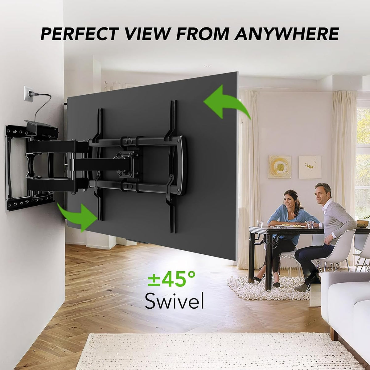 Full Motion TV Wall Mount Bracket with Power Outlet for Most 32-85 inch TV,TV Mount Dual Articulating Arms,Tilt/Swivel/Extension/Leveling,Fits 8” 12” 16" Studs,Max Vesa 600x400mm, Holds up to 132lbs - Image 5