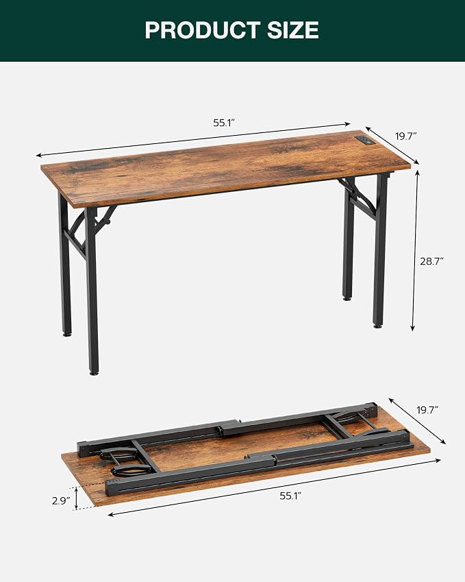 Small Folding Computer Desk – Portable 55.1 Inch Foldable Laptop Table, Collapsible and Compact for Easy and Fast Setup, Lightweight for Small Spaces, Home Craft and Study Use, Rustic Brown - Image 2