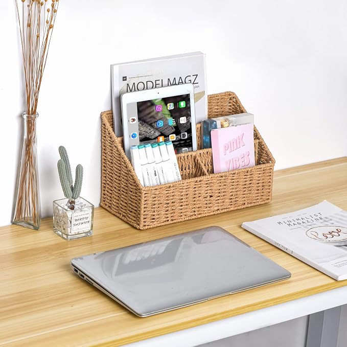 DINGTAI Woven Mail Organizer Countertop, 12 Inch Mail Organizer Basket for Bill and Pen, Farmhouse Desk organizers and storage - Image 6