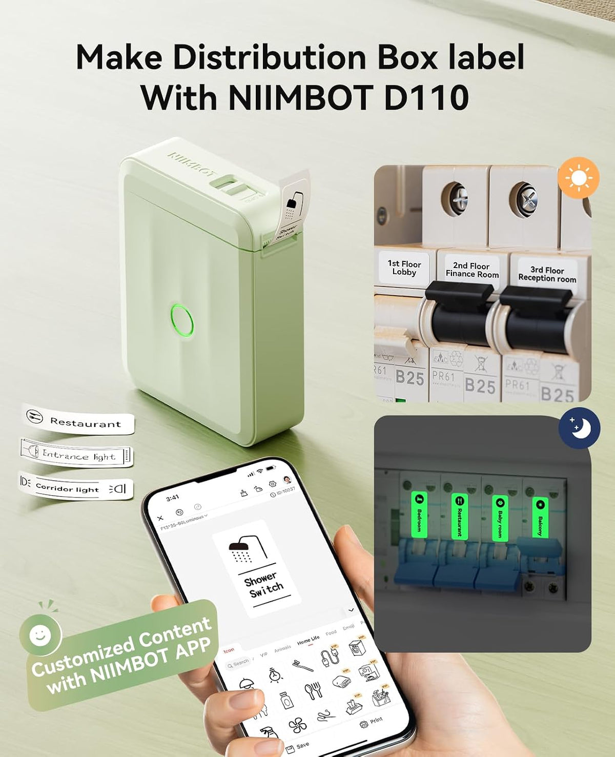 NIIMBOT D110 Label Maker Machine with Tape, Bluetooth Label Printer, Green - Image 3