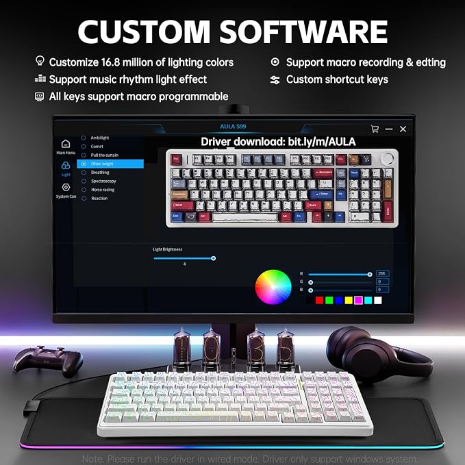Aula F99 Creamy Keyboard Wireless Mechanical Custom Gaming Keyboards | 96% Computer Keyboard,Hot Swappable RGB Backlit Keyboards,Full Size Topographic Side-printed Keycaps,LEOBOG Switch - Image 6