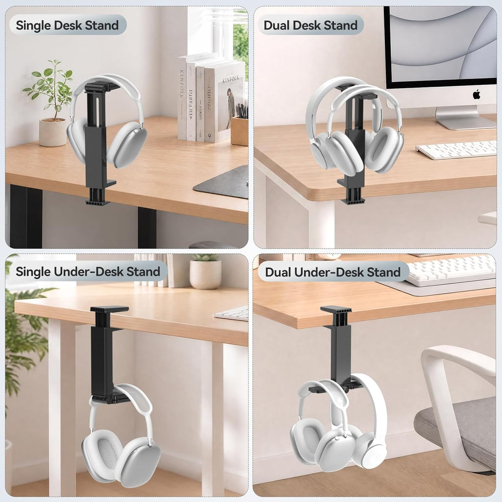 Dual Headphone Stand for Desk, 360° Rotatable & 180° Flippable Holder - Image 4