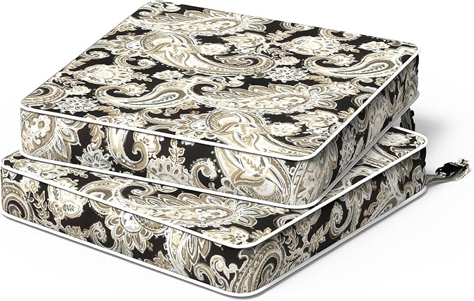 Patio Chair Cushions 19 x 19 x 3 Inch, Outdoor Cushions for Patio Furniture, Water Repellent Outdoor Seat Cushions with Straps Garden Sofa Couch Pads, Set of 2,Paisley Black by TWLEAR