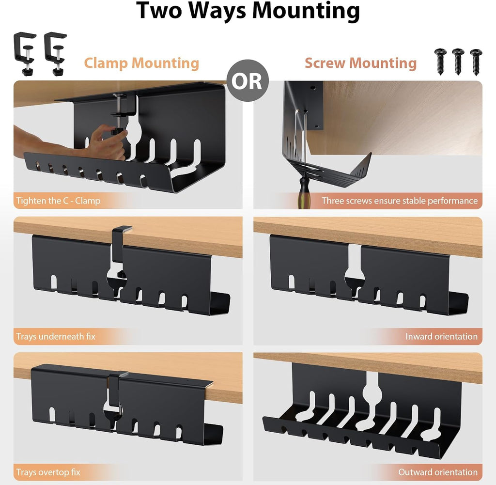 Under Desk Cable Management, Cord Management, Black, 17inch, 2 Set - Image 2