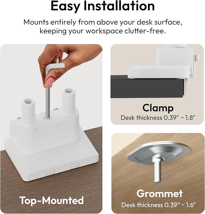Pixio PS1D Wave White Dual Monitor Arm Stand Desk Mount - Fits up to 32 inches Monitors and up to 19.8lbs. VESA Compatibility and Integrated Cable Management - Image 6