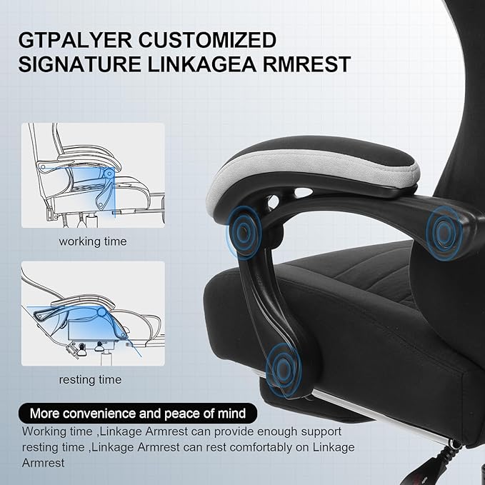 GTPLAYER Gaming Chair, Computer Office Chair with Pocket Spring Cushion, Linkage Armrests and Footrest, High Back Ergonomic Computer Chair with Lumbar Support Task Chair with Footrest(Black) - Image 5