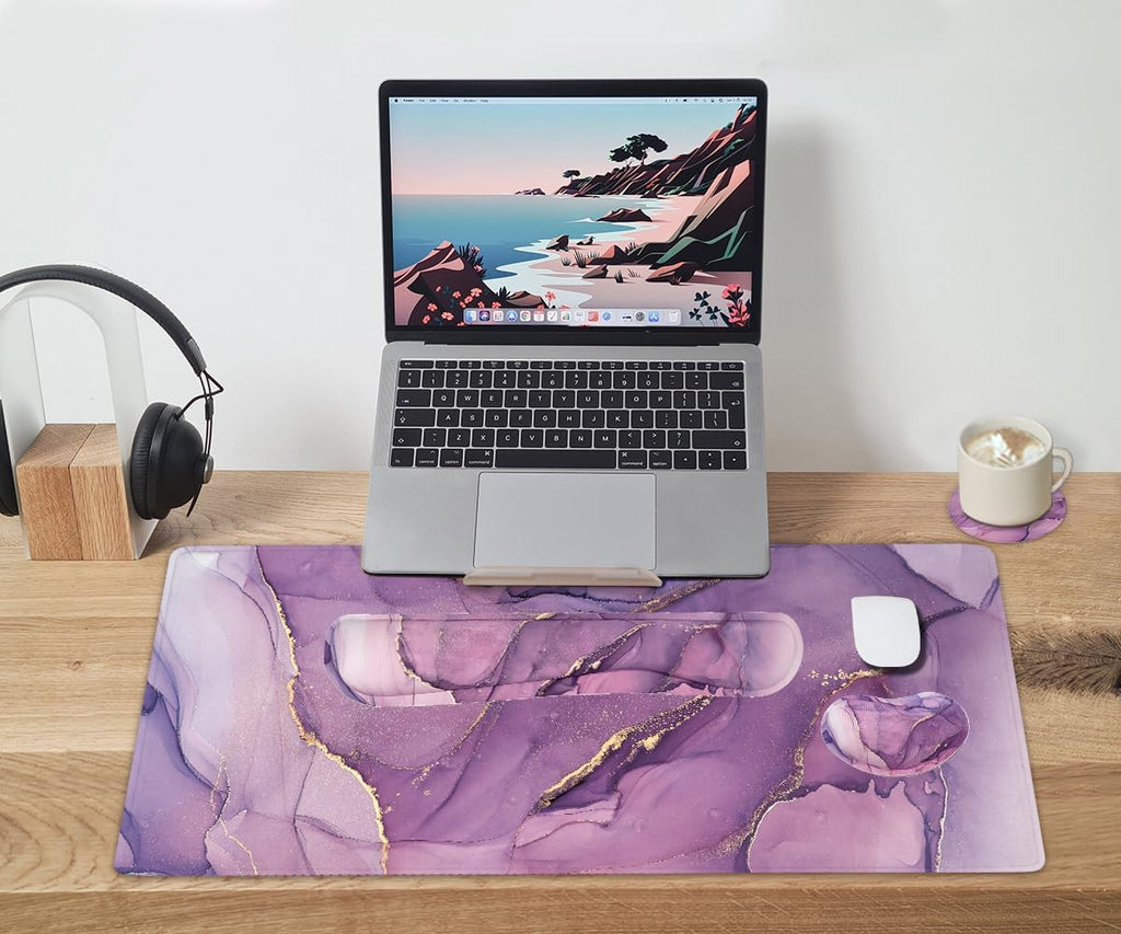 Large Mouse Pad and Keyboard Wrist Rest, Desk Pad for Keyboard and Mouse, 4-in-1 Large Gaming Mouse Pad with Wrist Support, Desk Mat for Home Office Study Game-Purple - Image 6