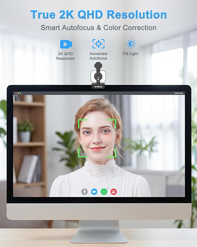 Atatat 2K Webcam for PC with Light, Microphone, Privacy Cover | Autofocus Web Camera for Desktop/Laptop/Monitor/Mac, Computer Camera for Zoom/Skype/Teams/Video Calling/Meeting - Image 3
