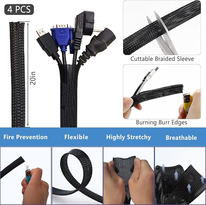 328Pcs Cable Management Kit, 8 Magnetic Cable Holder 69 Cable Clips | 4 Cable Sleeve Split,22Reusable Cable Strap,200 Nylon Cable Zip Ties ,25 Mounts TV Office,Nontoxic,Extra Strong Durable - Image 3