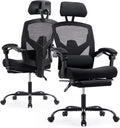 Ergonomic Office Chair with Footrest, Computer Gaming Chair | Adjustable Headrest, Lumbar Support, Swivel Reclining, Padded Armrest, Mesh High Back, Home Desk Work Study, Black by HAPPYMONTLLC