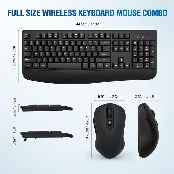 Wireless Keyboard and Mouse Combo, Full-Sized 2.4GHz Comfortable Palm Rest and Optical Wireless Mouse for Windows, Mac OS PC/Desktops/Computer/Laptops(2 Pack) - Image 6