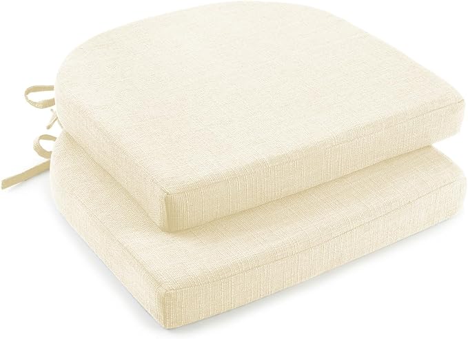 downluxe Indoor Chair Cushions for Dining Chairs, Soft and Comfortable Textured Foam Kitchen Chair Pads with Ties and Non-Slip Backing, 16" x 16" x 2", Beige, 2 Pack by Downluxe