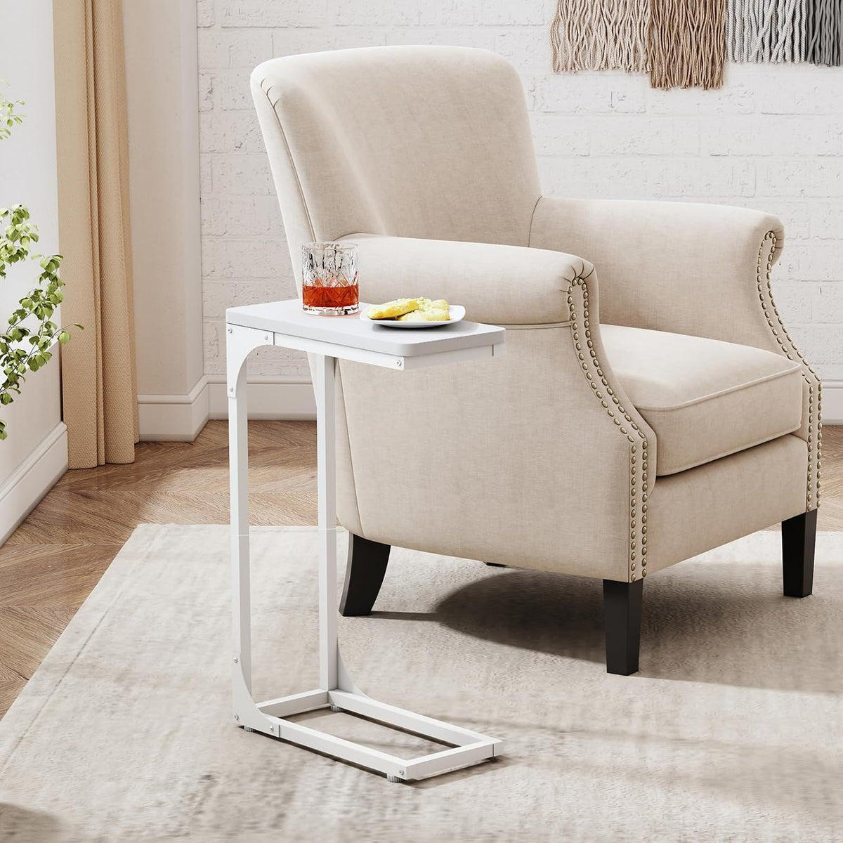 QEEIG Narrow C Table Side Tables Set of 2 (7.1" Width, White) - Image 2